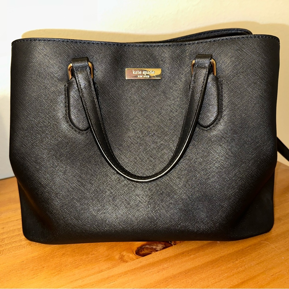 Kate Spade Laurel Way Evangelie Saffiano Black Leather Shoulder Bag Satchel.EUC